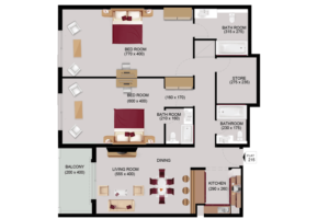 2 bhk + store room with balcony floor plan -second floor - mayas lausanne - apartment for sale in jvc dubai