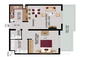 Apartment plan of 1 bedroom flat with balcony in mayas lausanne - for sale in JVC