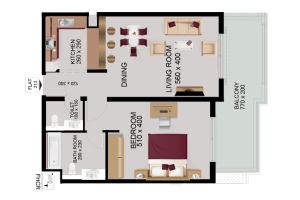 Apartment plan of 1 bedroom flat with balcony in mayas lausanne - for sale in JVC